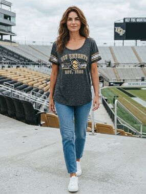 UCF Knights Vintage Tee Women Game Day Shirt Distressed Black Gold Football Top